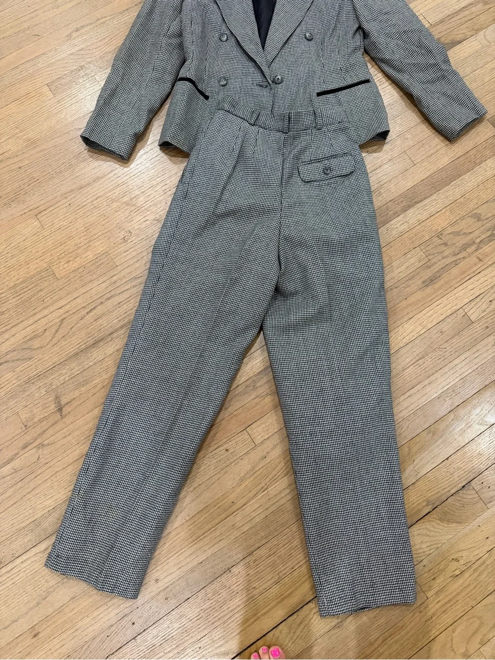 Parisian Works Black & White Houndstooth Blazer and Pants Set wool